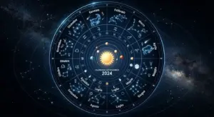 Infografica circolare che illustra il calendario annuale delle costellazioni e dei mesi nei cieli italiani