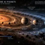 Illustrazione scientifica del disco protoplanetario e della classificazione dei pianeti del Sistema Solare.