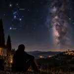 Principiante che osserva il cielo stellato a occhio nudo in un luogo buio in Italia
