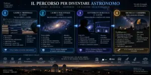 Percorso accademico e universitario per diventare astronomo: dalla triennale alla ricerca.