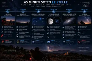 Infografica step-by-step per la prima serata di osservazione astronomica
